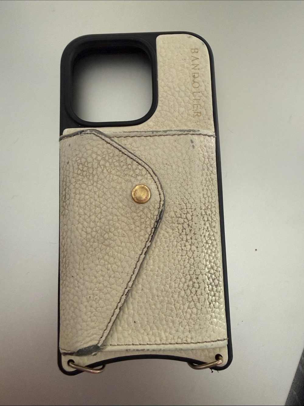 Bandolier Ivory Leather Card Slot Phone Case with Gold Accent IPhone 16 Pro